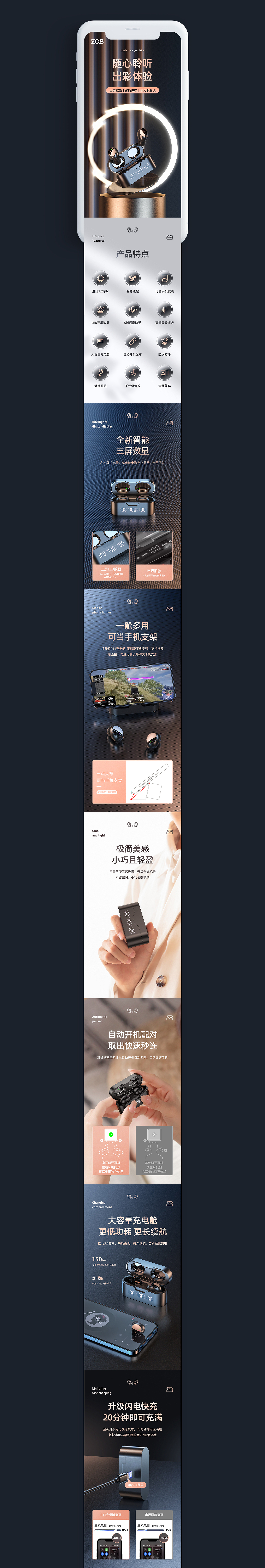 蓝牙耳机详情页X2