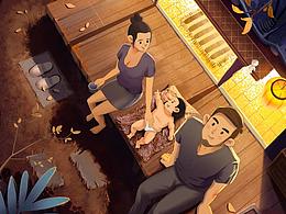 迟来的中秋节小插画