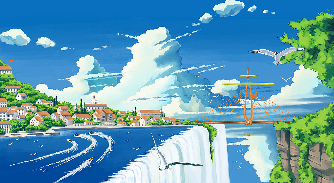 大佛、鲸鱼、瀑布