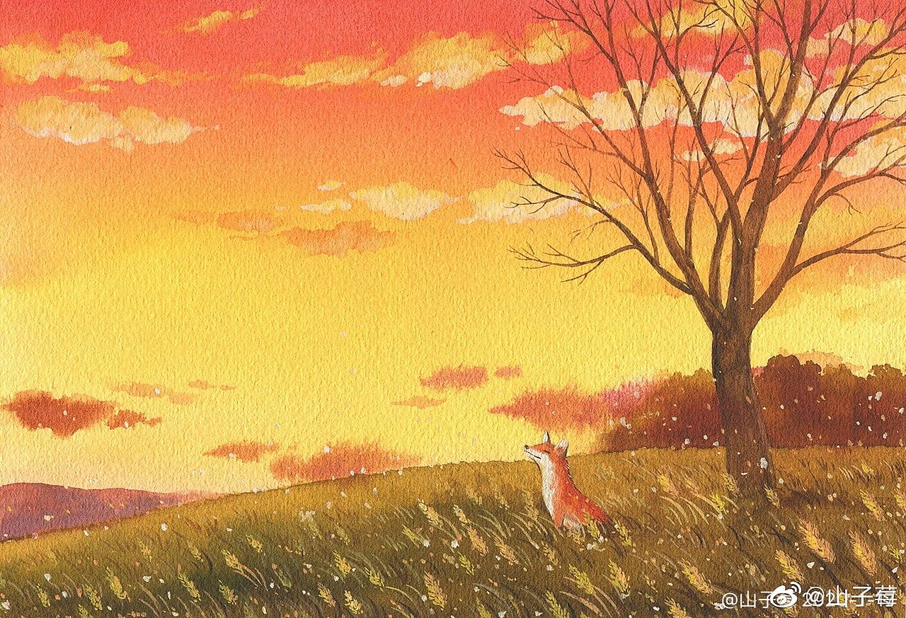 一组温暖治愈的水彩手绘图