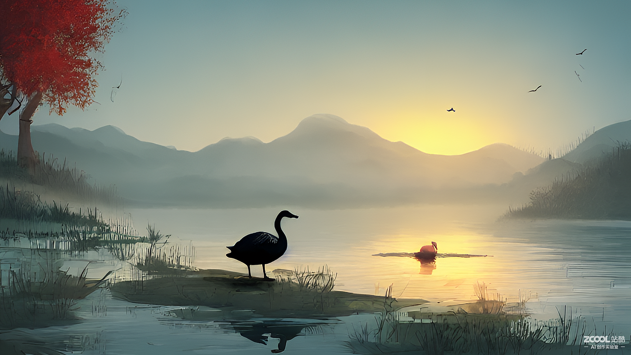 #AI创作实验室#落霞与孤鹜齐飞,秋水共长天一色