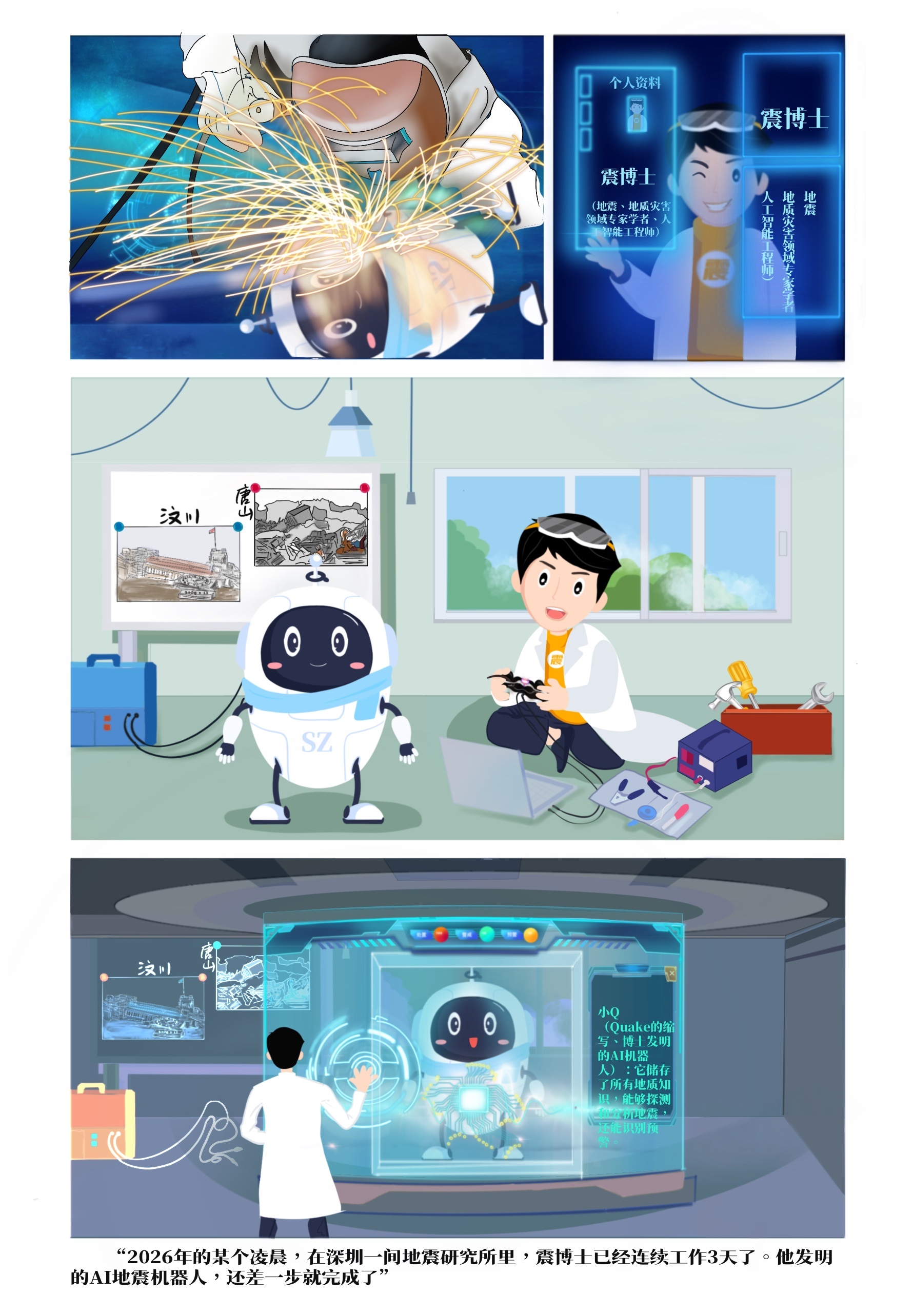 地震灾害预警科普插画