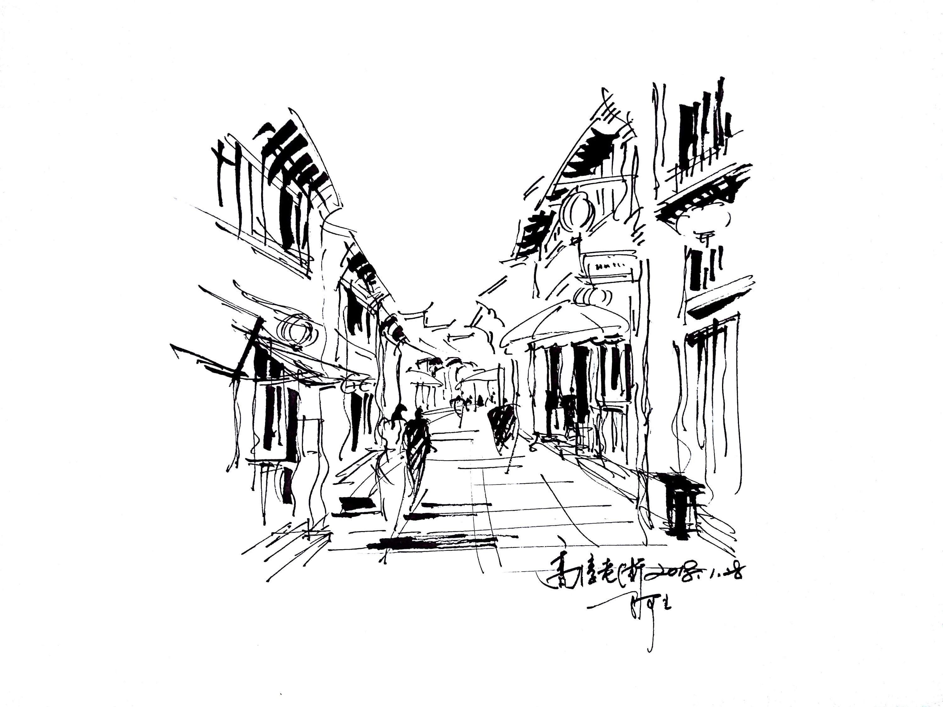 速写阿王建筑风景钢笔画