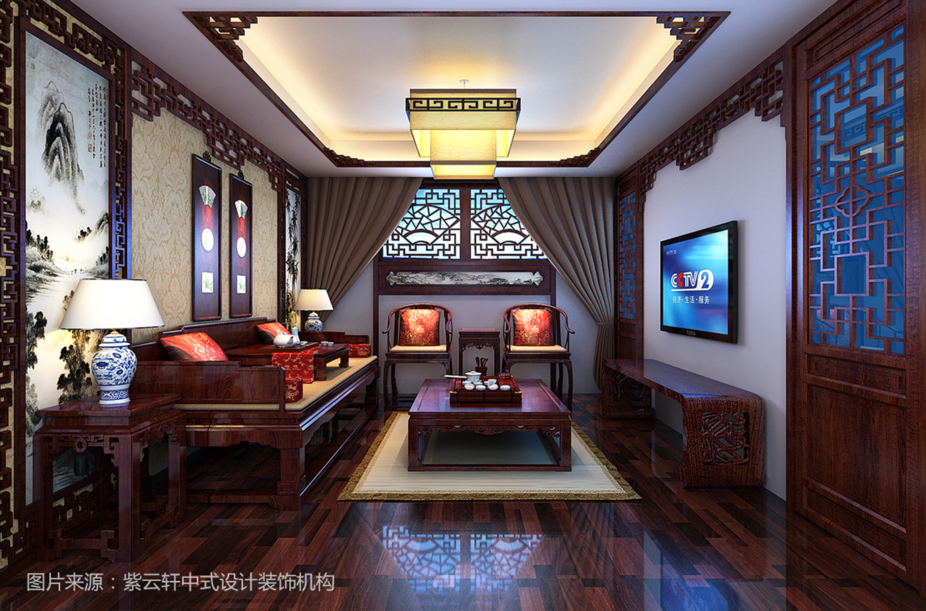 别墅中式设计效果图_紫云轩中式-站酷zcool
