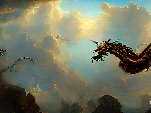 #AI创作实验室#机械的巨龙，天空中，蒸汽朋克风格
