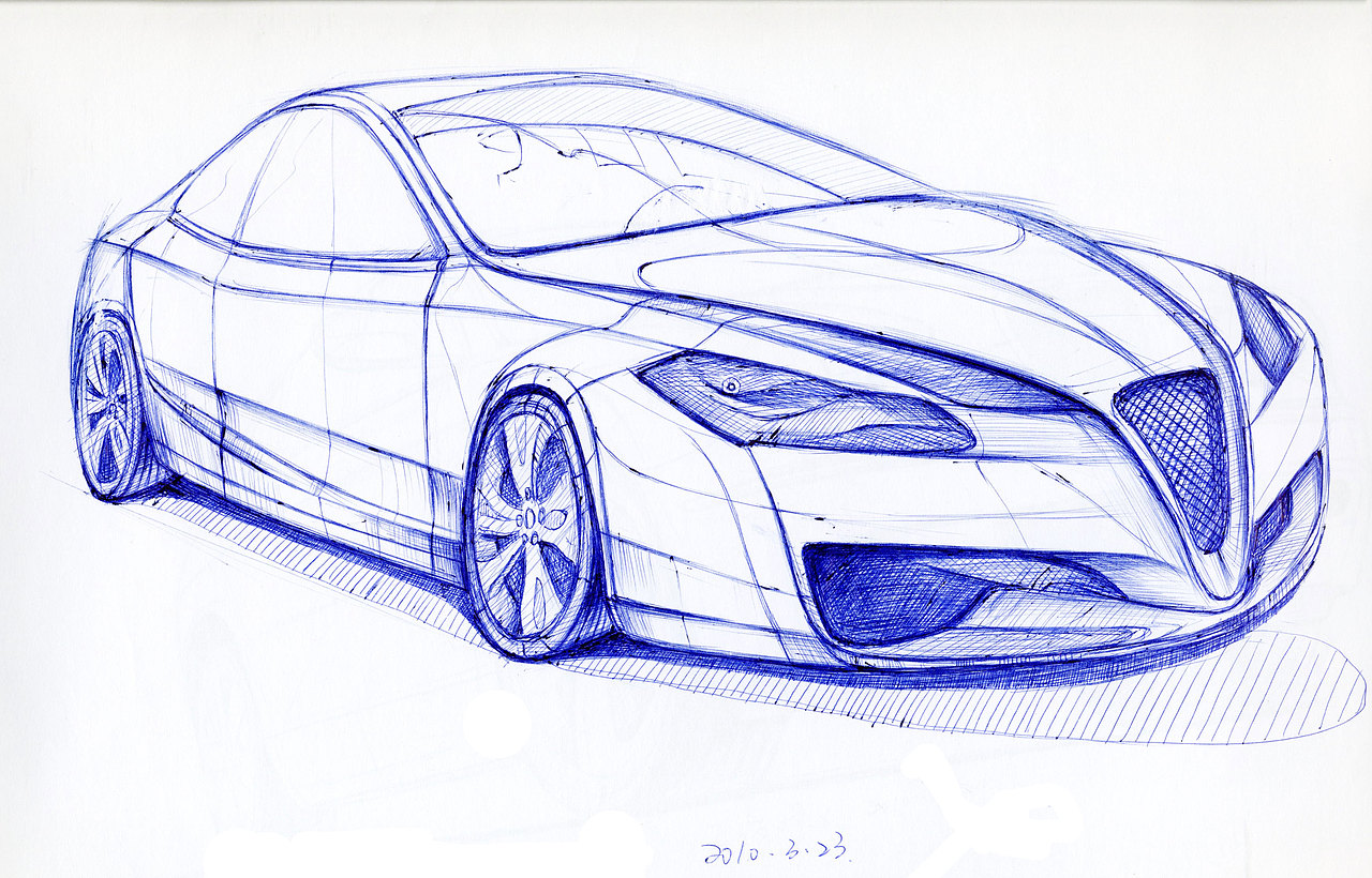 圆珠笔手绘汽车作品