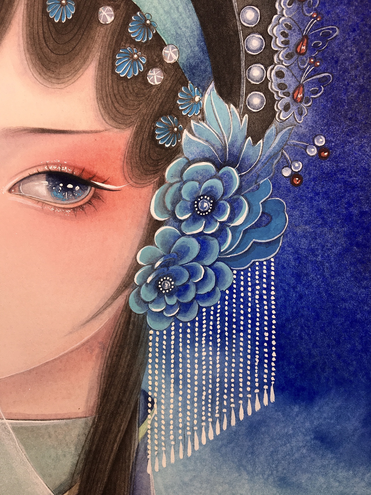 原创水彩插画戏曲美女