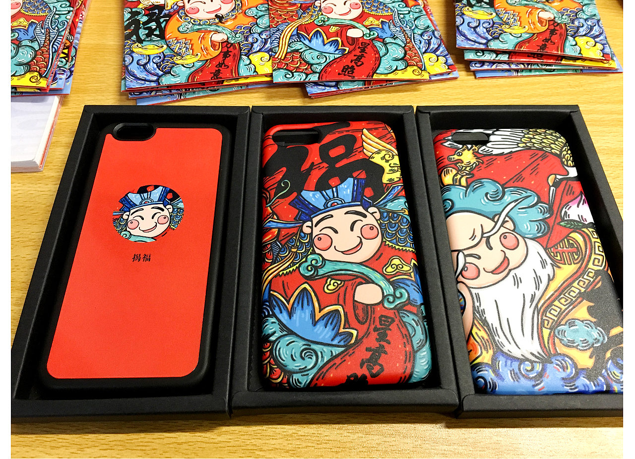 《福禄寿禧财》创意插画及周边设计