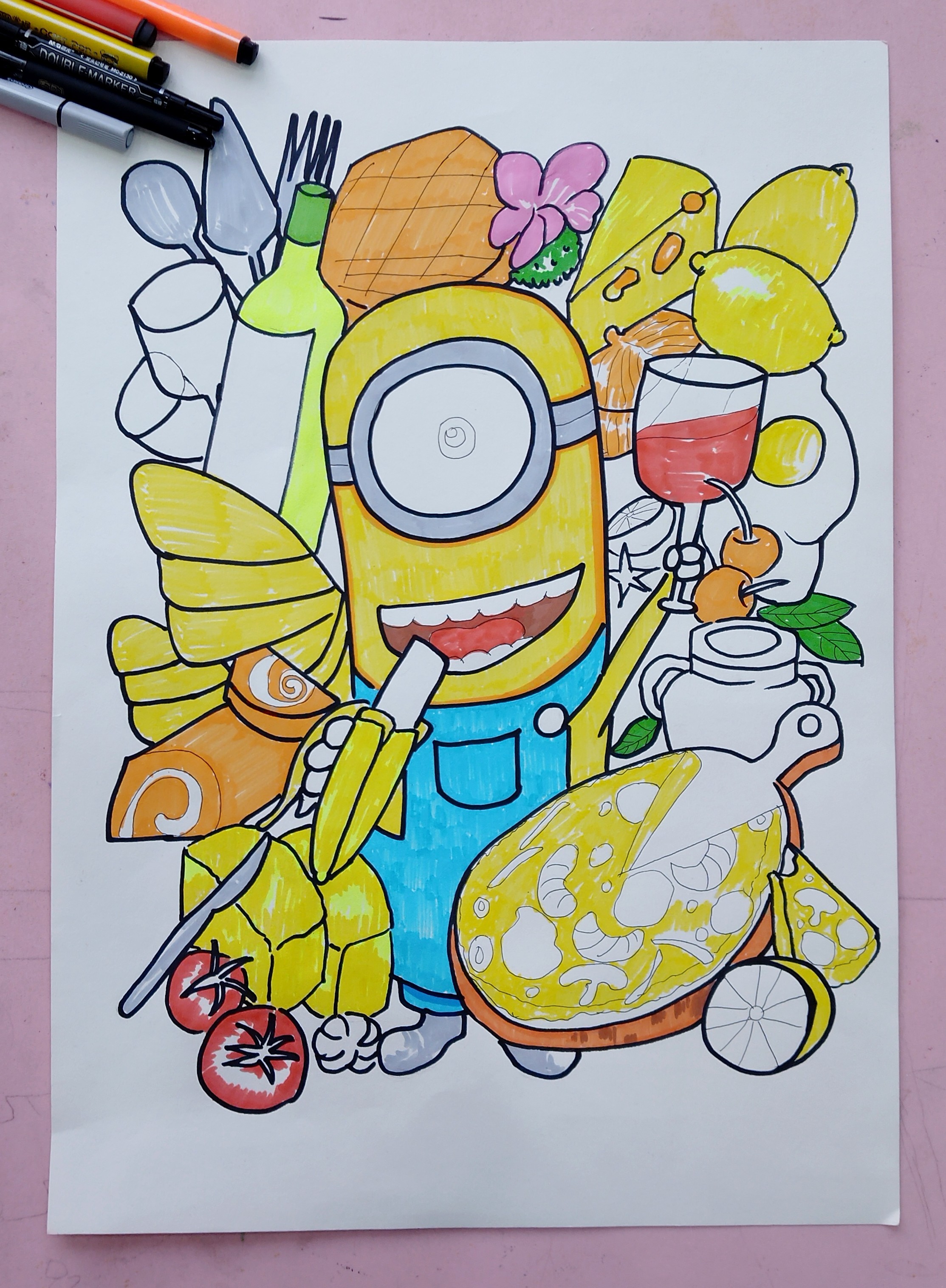 【原创】小黄人爱美食|插画|儿童插画|鱼儿妈妈 - 原创作品 - 站酷