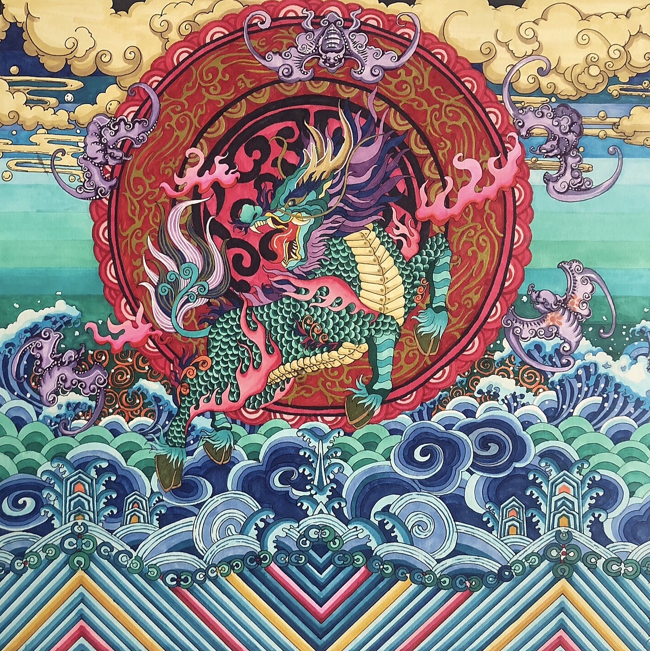 原创｜插画：官服补子·武一品：麟趾呈祥·五福捧寿