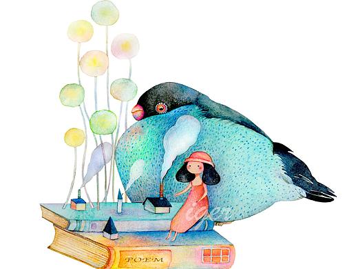 一组水彩治愈森系插画