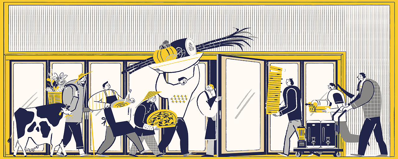 咬茶趣围挡插画