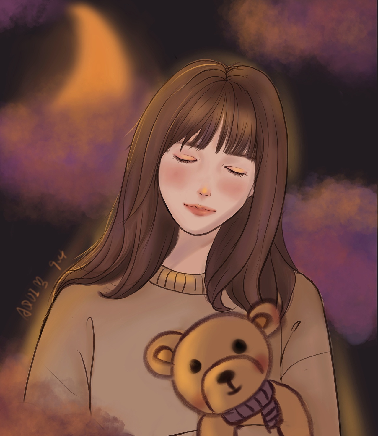 原创插画/月亮女孩