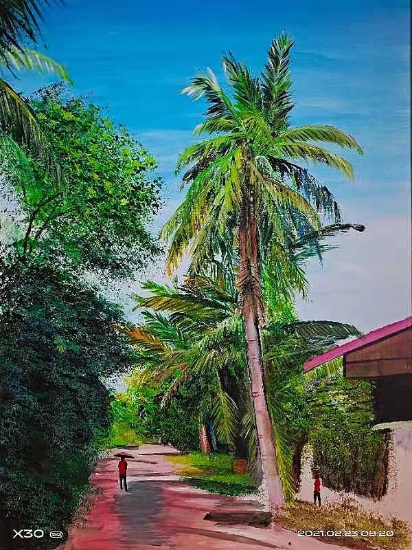 《风吹椰树》油画王克正参加全国22届三亚杯书画大赛