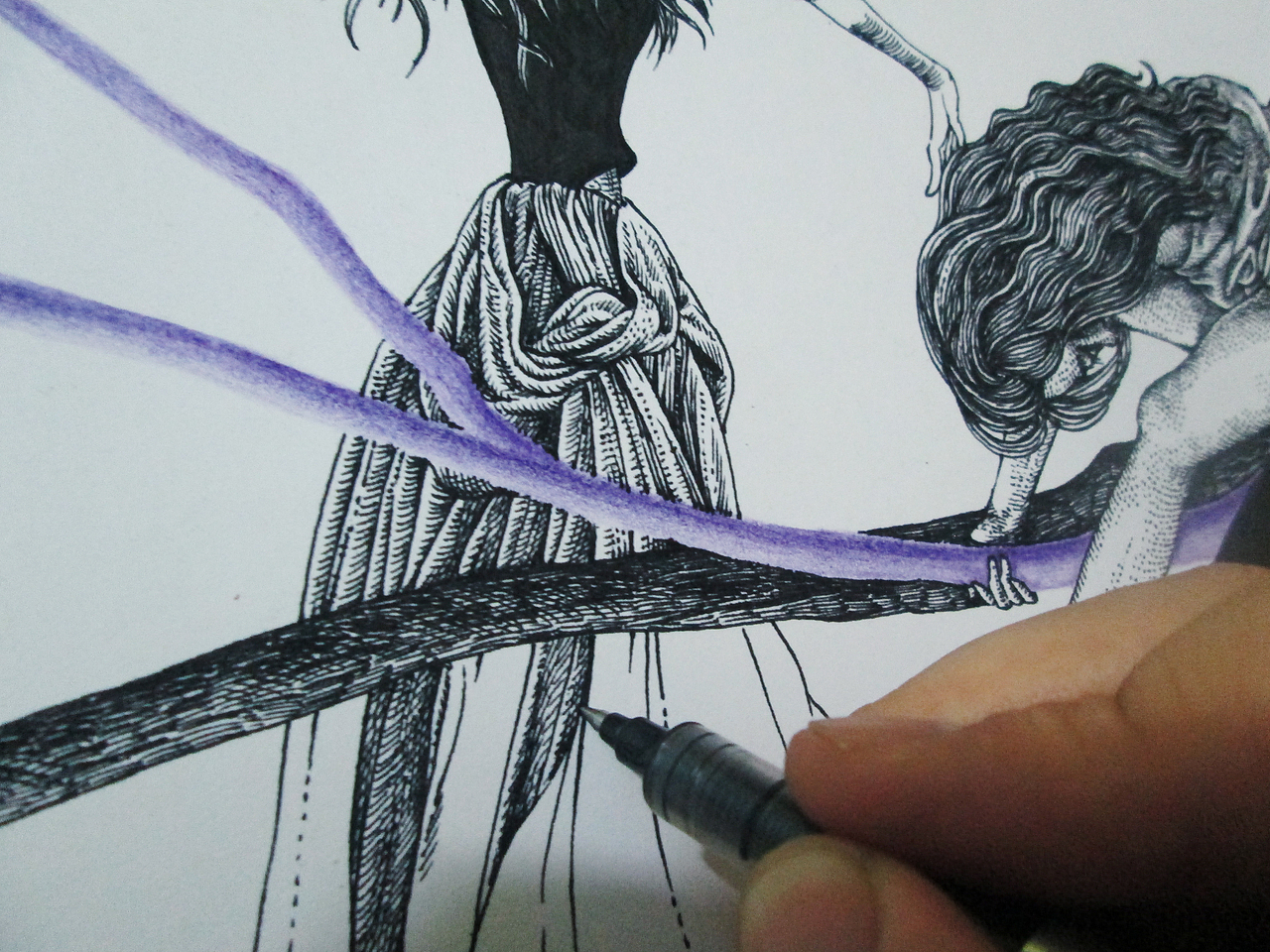 “达摩流浪者”系列作品一号——《舞》 9小时 潜意识推画 手绘过程