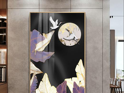 金色叶子现代简约植物抽象北欧装饰画晶瓷画