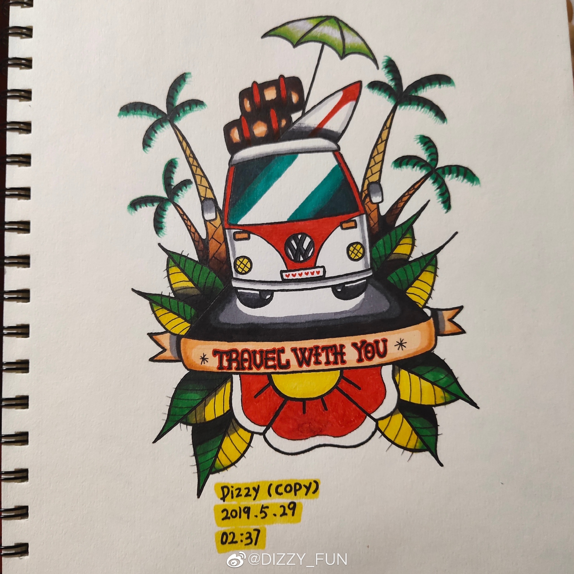 带你去旅行[old school练习]|插画|涂鸦/潮流|dizzyfun - 临摹作品