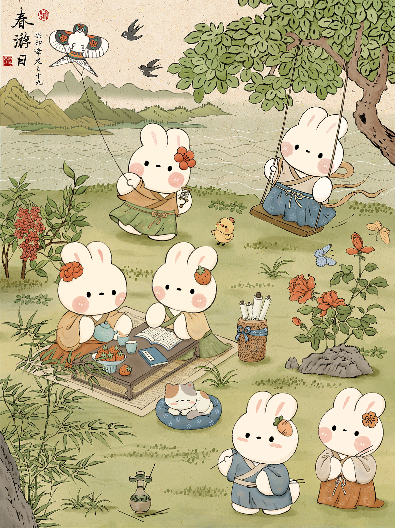 春游日——天气渐暖,兔兔们出来春游啦!不要等什么来日方长,现在就要快快乐乐~