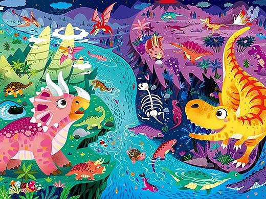 恐龙争霸-儿童拼图插画