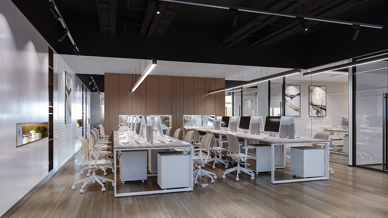 现代办公区效果图