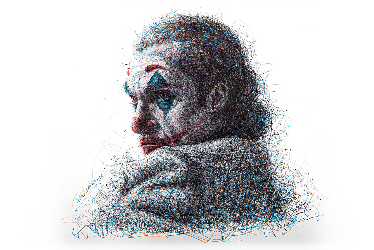 手绘圆珠笔画涂鸦小丑2019joker
