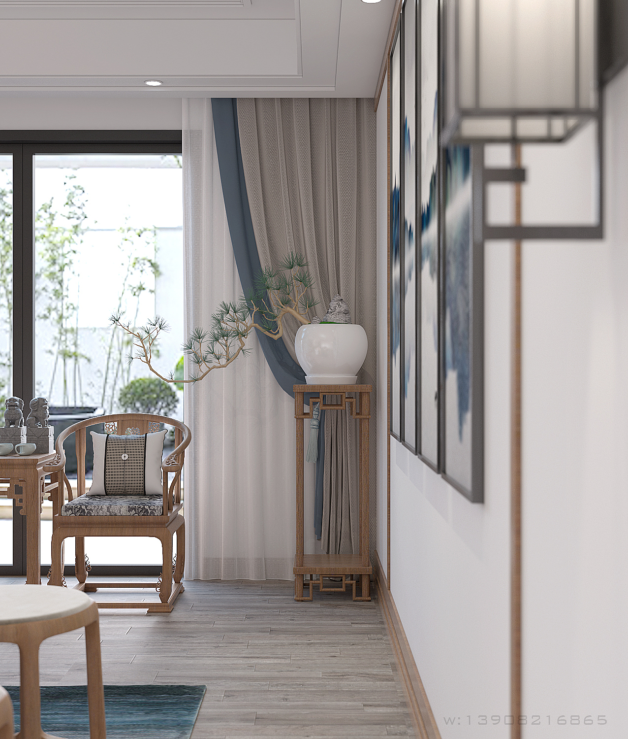 写实效果图:中式书房