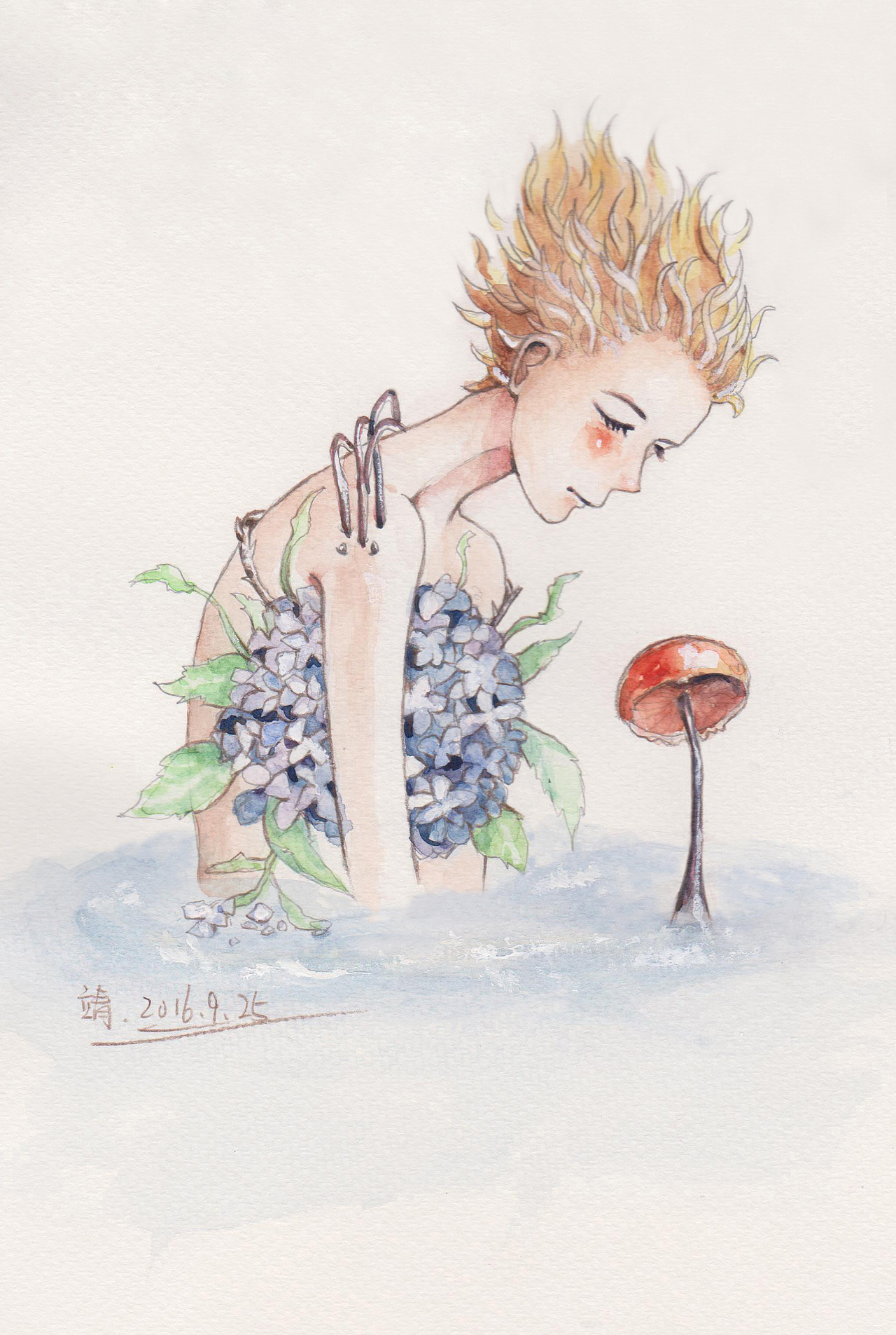 水彩插画-《蘑菇与少年系列》（图ZNjE4ODIwODA=） - 艺术插画 - 站酷设计师包装设计师靖娣原创素材 - 站酷ZCOOL