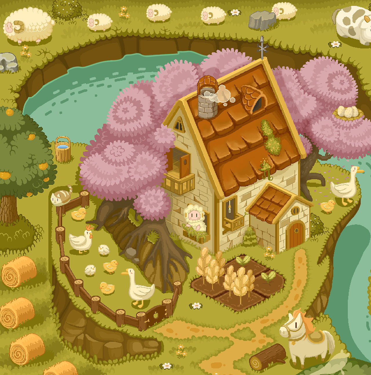 像素风q版牧场地图|插画|像素画|小肉羊的奇幻世界 - 原创作品 - 站酷