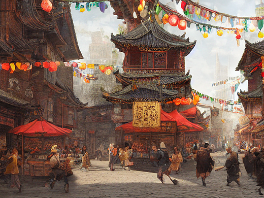 ai创作实验室#古建筑,热闹的街道