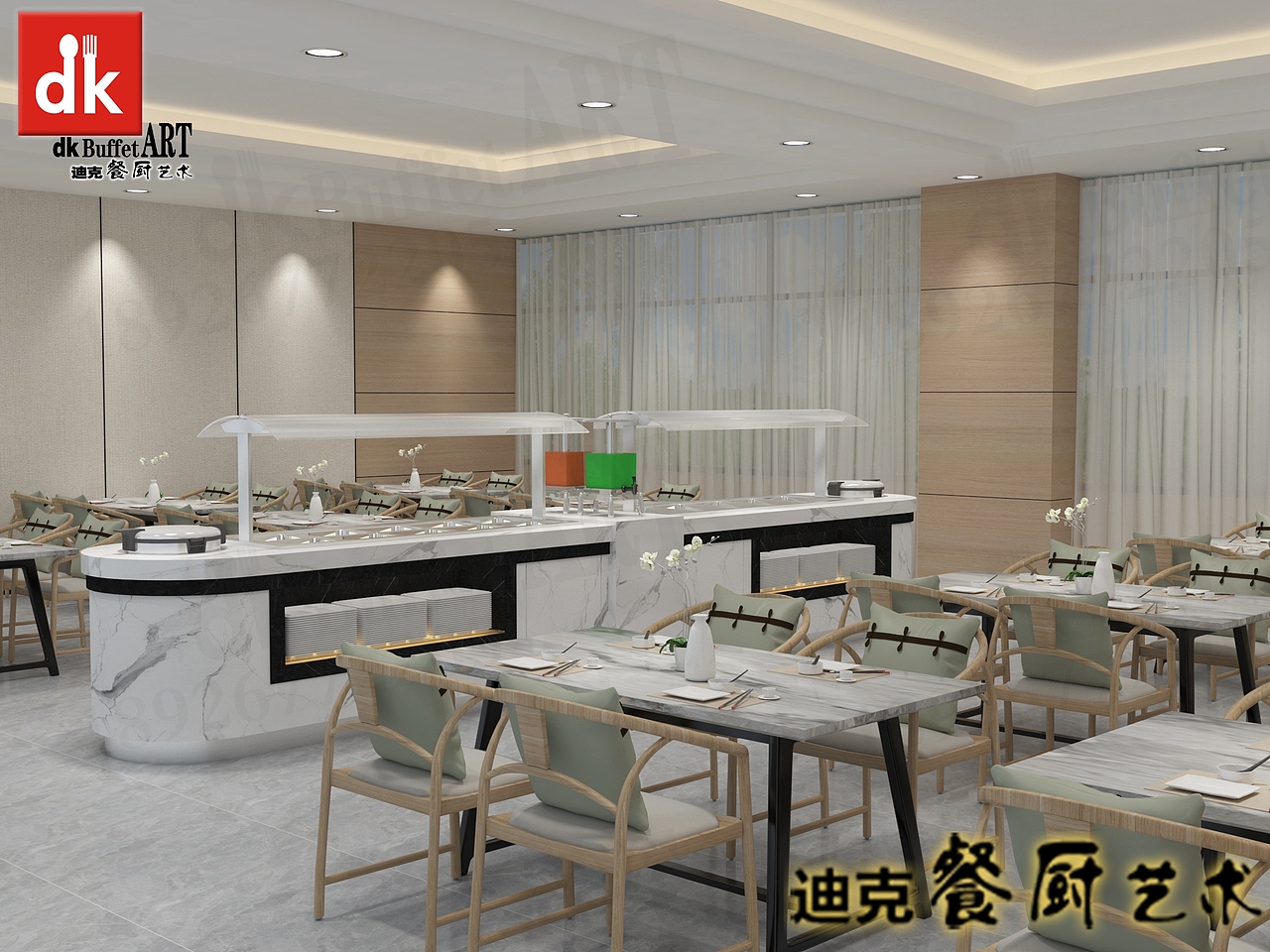 企业员工食堂自助餐台设计 社区围院式自助餐厅打餐台