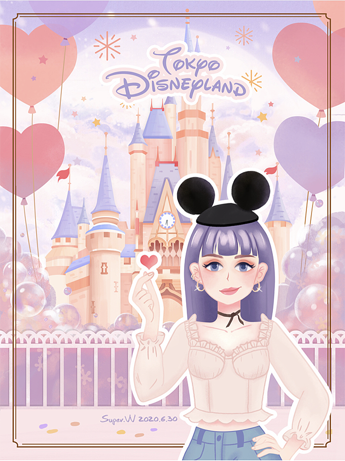 带米奇帽帽的我