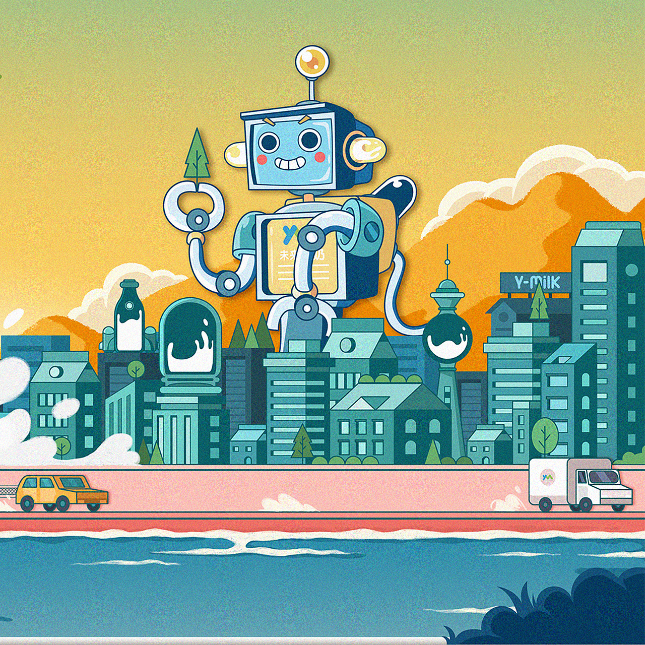 自然连接科技，有机会更好。 #伊利金典#包装海报插画（图ZMTIzMDU0ODI0） - 包装 - 站酷设计师肥猫王子原创素材 - 站酷ZCOOL