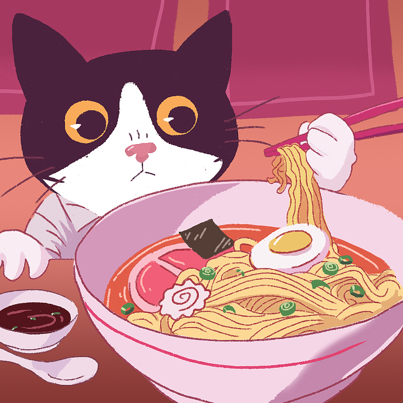闲着画了一个小插画,一只可爱的猫咪在吃面1|0|103原创作品/插画/创作