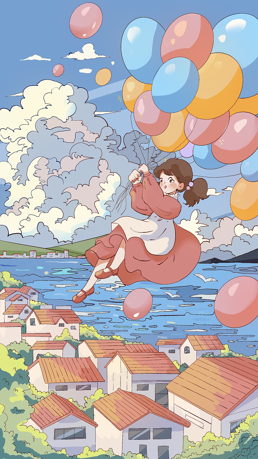 故事小镇-气球的故事（图ZMzQ5MzcwODg0） - 商业插画 - 站酷设计师旁旁爱画画原创素材 - 站酷ZCOOL