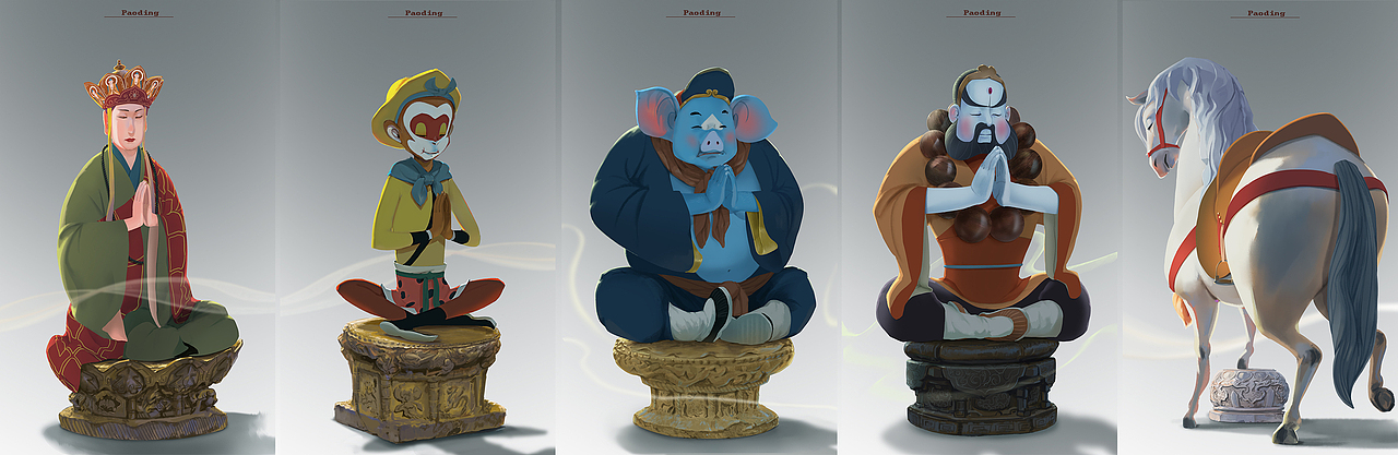 《西游人物志》師徒4人和馬（圖ZMjA1NDQ2ODUy） - 藝術(shù)插畫 - 站酷設(shè)計(jì)師paoding原創(chuàng)素材 - 站酷ZCOOL