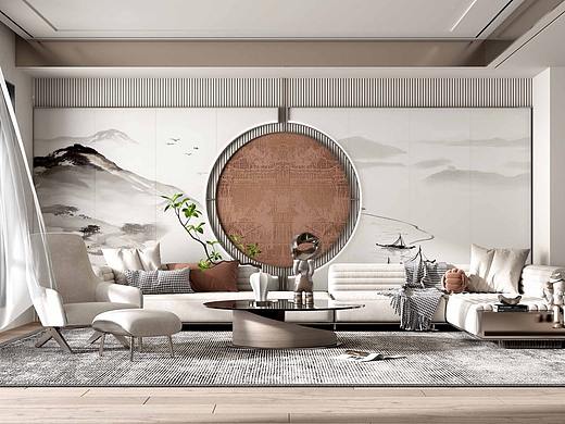 整理了一些新中式客餐廳案例（個人主頁-ZNTgzMDA4Mjg=） - 家裝設(shè)計 - 站酷設(shè)計師效果圖設(shè)計莉莉原創(chuàng)素材 - 站酷ZCOOL