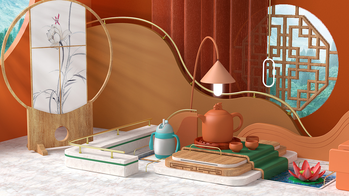 c4d电商国风场景搭建练习