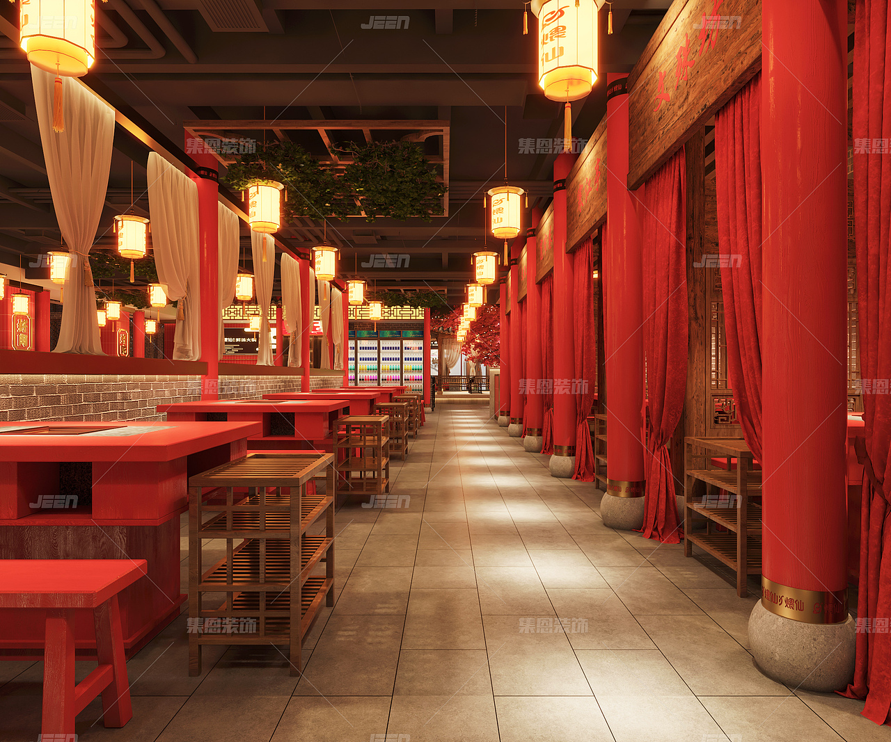 煨仙鲜汤火锅安康店_火锅店设计效果图_集恩餐饮设计