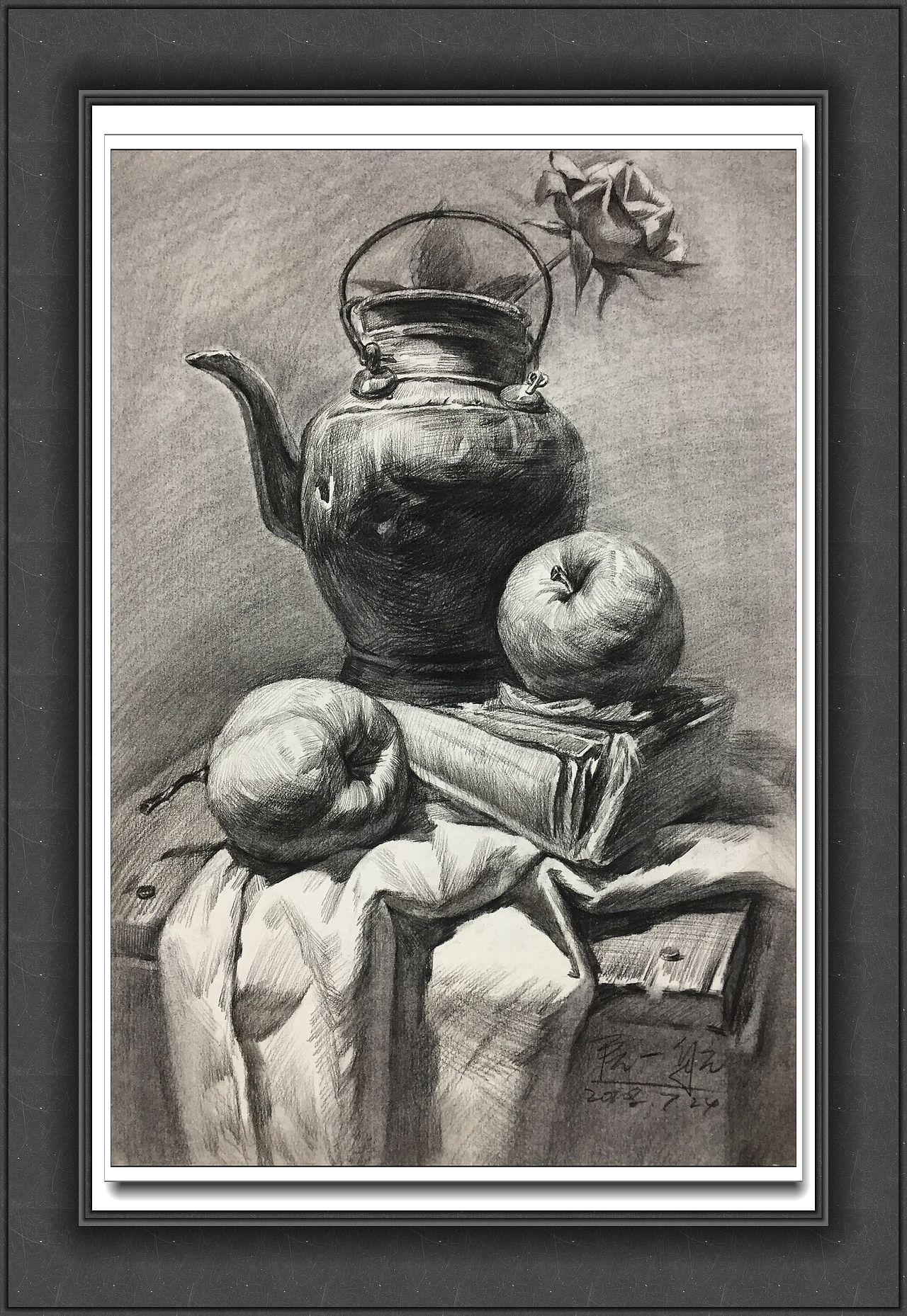 素描苹果梨子石膏罐子黑白作品信息创作时间2018/09/28创作工具炭笔