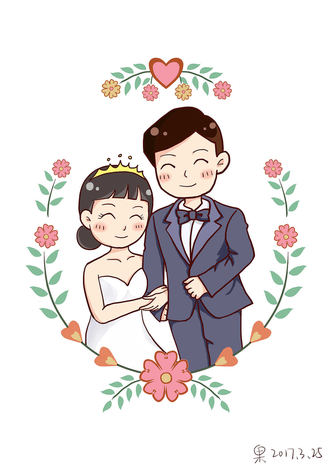 给朋友画的结婚礼物（图ZNzQ3NDM1ODg=） - 创作习作 - 站酷设计师章小果原创素材 - 站酷ZCOOL