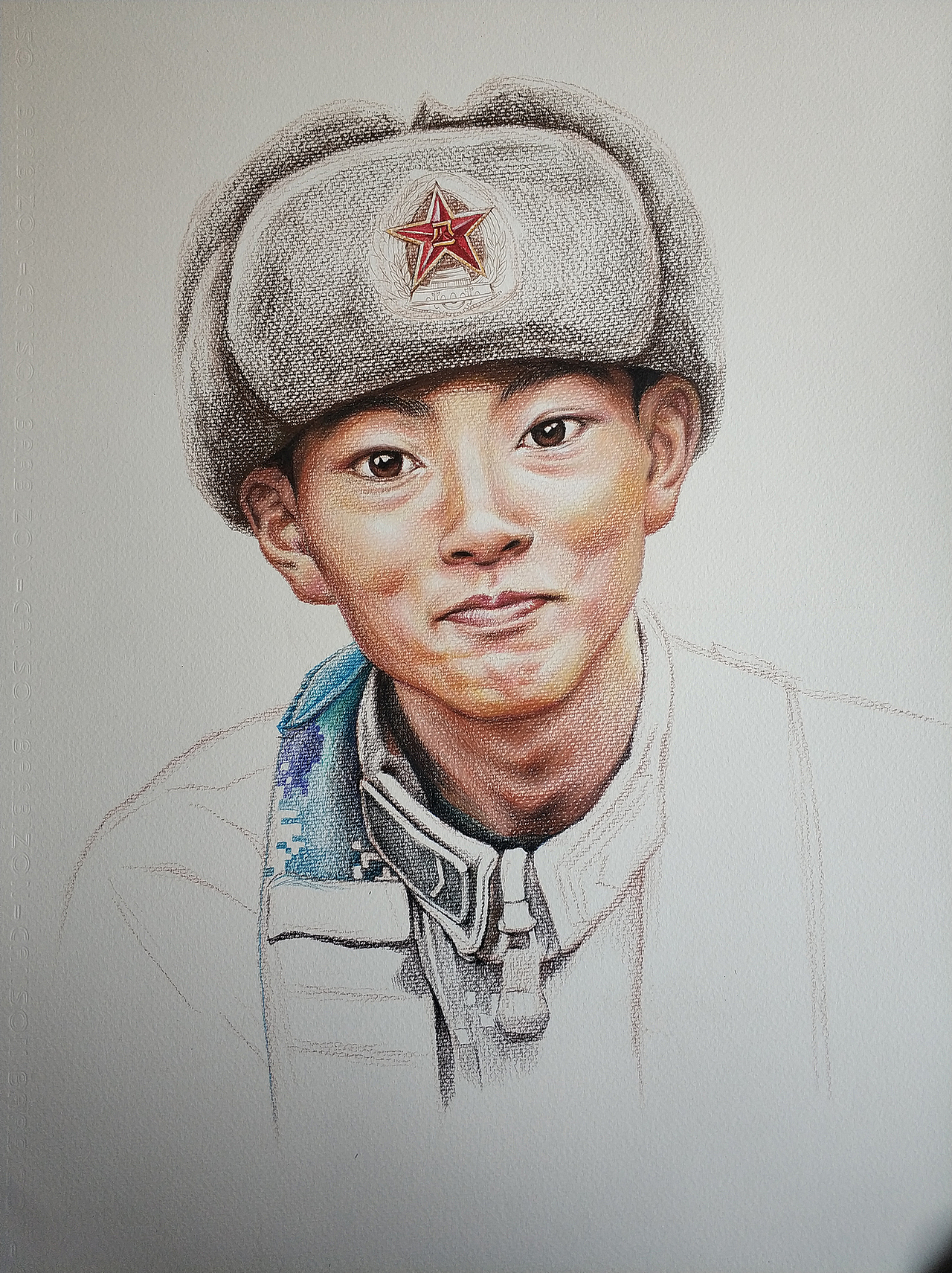 《清澈的爱 只为中国》为英雄陈祥榕画一幅彩铅肖像