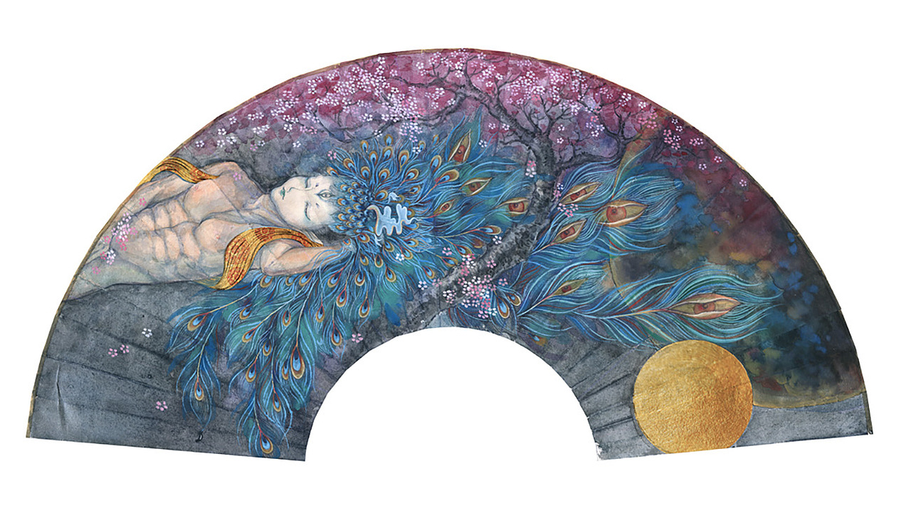 樱花树下孔雀凉