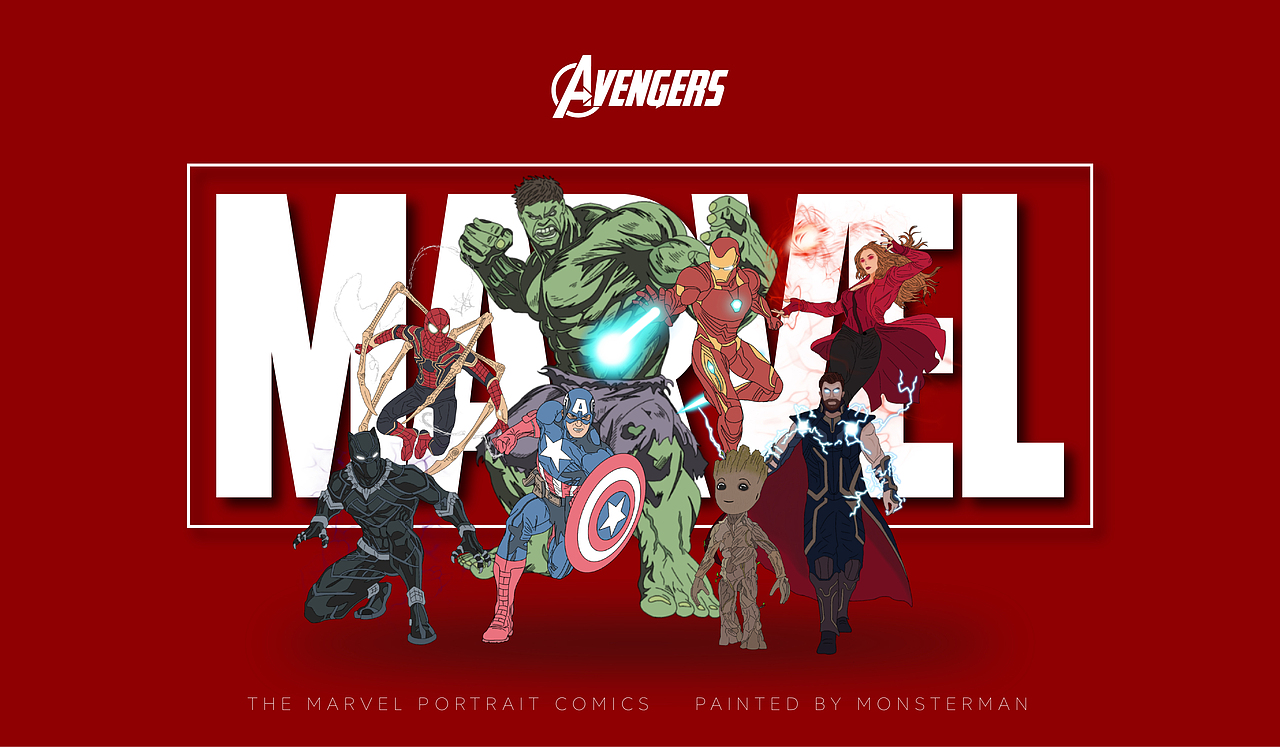 漫威人物肖像手绘插画