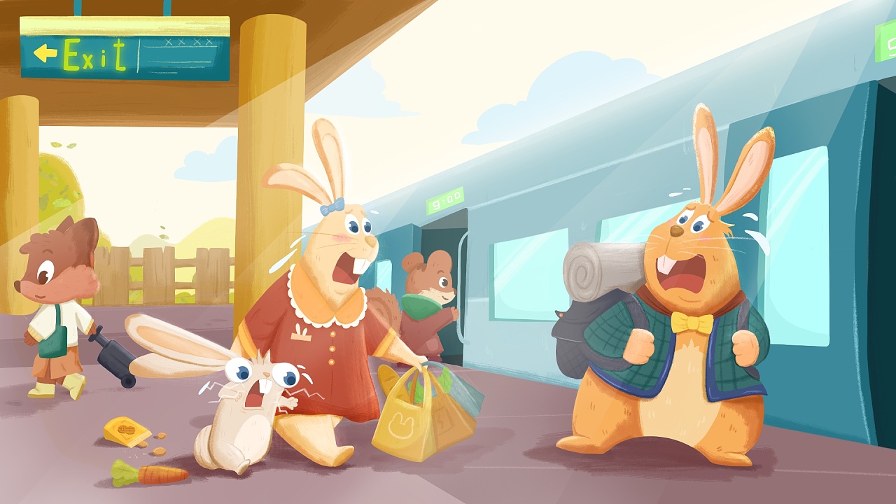 兔子三口之家赶高铁