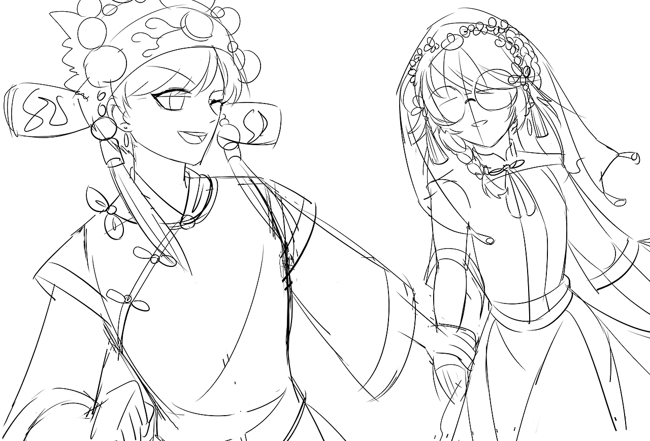 【私人稿展示】插画单❤中式婚礼妹子贴贴（图ZMjQ3MDYzNzUy） - 商业插画 - 站酷设计师插画师月球星棱原创素材 - 站酷ZCOOL