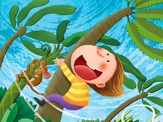 封面  插画 《热带雨林的大风》 猴子 小男孩