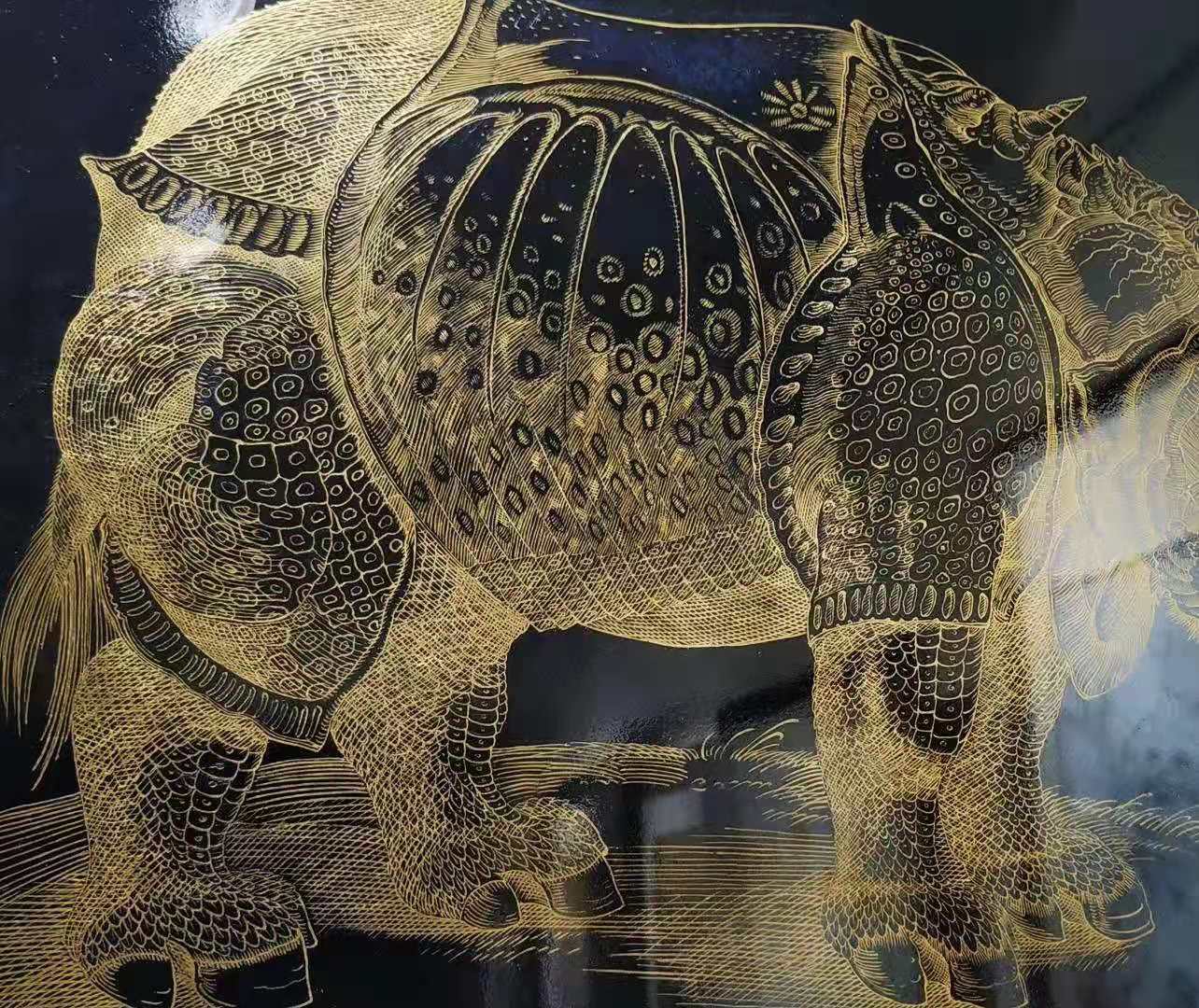 纯金临摹丢勒《犀牛》