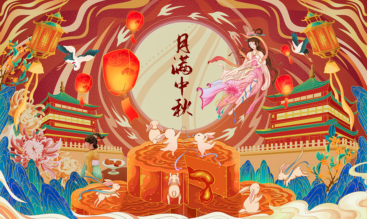 中秋國潮插畫（圖ZMzEyNjM4Mjcy） - 商業(yè)插畫 - 站酷設計師柒昂原創(chuàng)素材 - 站酷ZCOOL