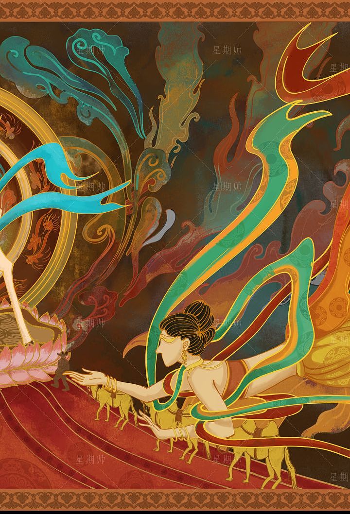 敦煌飞天九色鹿【飞天遇神鹿】（图ZMzM5Nzk5MzUy） - 商业插画 - 站酷设计师星期帅原创素材 - 站酷ZCOOL
