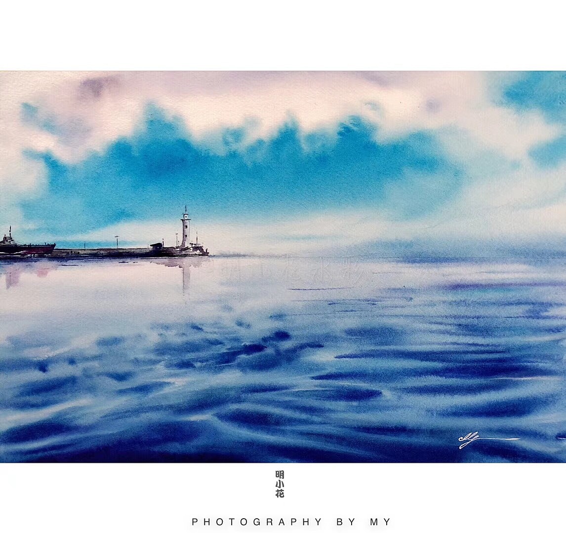 小花的水彩 空与海的印记